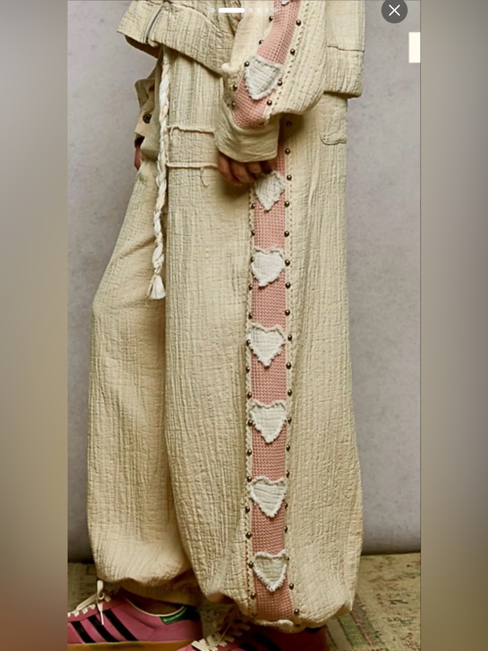 POL Cream Two-Piece Set with Pink Heart Trim - Picture 2 of 6